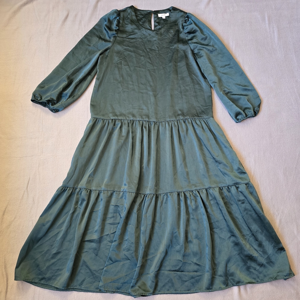 POETRY Dress Womens 10 Emerald Green Stain Tiered Midi Minimalist Whimsigoth
